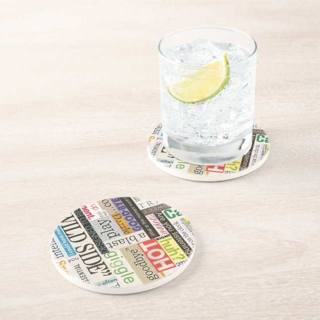 Magazine Text Round Sandstone Drink Coaster (Side)