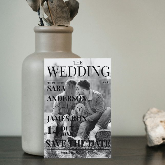 Magazine Unique Newspaper Wedding Save the Date Invitation (Creator Uploaded)