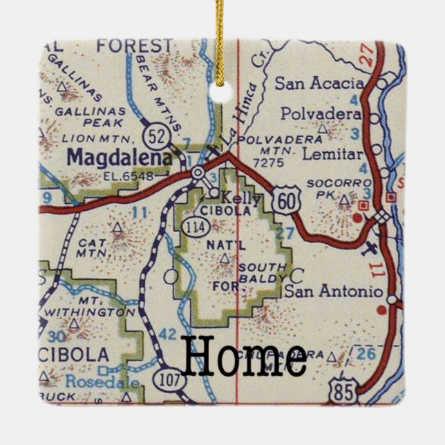 Magdalena New Mexico Vintage Map Ceramic Ornament (Back)