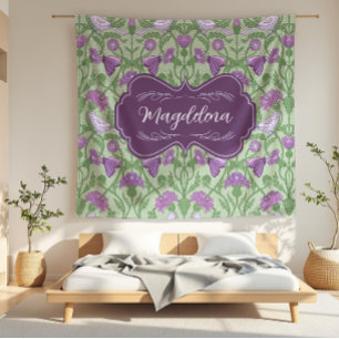 Magdalena Thistle and Birds Art Nouveau Floral Fleece Blanket