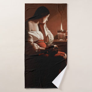 Magdalene with the Smoking Flame, La Tour Bath Towel