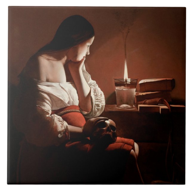 Magdalene with the Smoking Flame, La Tour Ceramic Tile (Front)