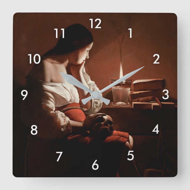 Magdalene with the Smoking Flame, La Tour Square Wall Clock (Front)
