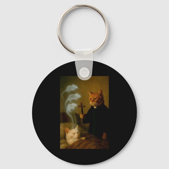 Mage Cat Meme Cat Exorcism Mouse Funny Fantasy Hum Key Ring (Front)