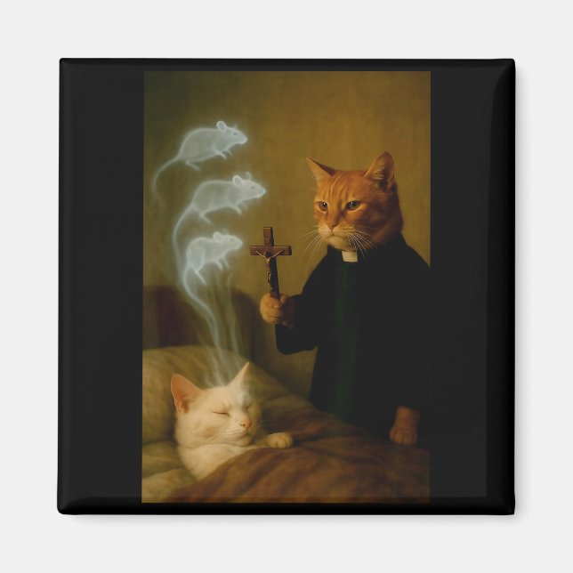 Mage Cat Meme Cat Exorcism Mouse Funny Fantasy Hum Magnet (Front)