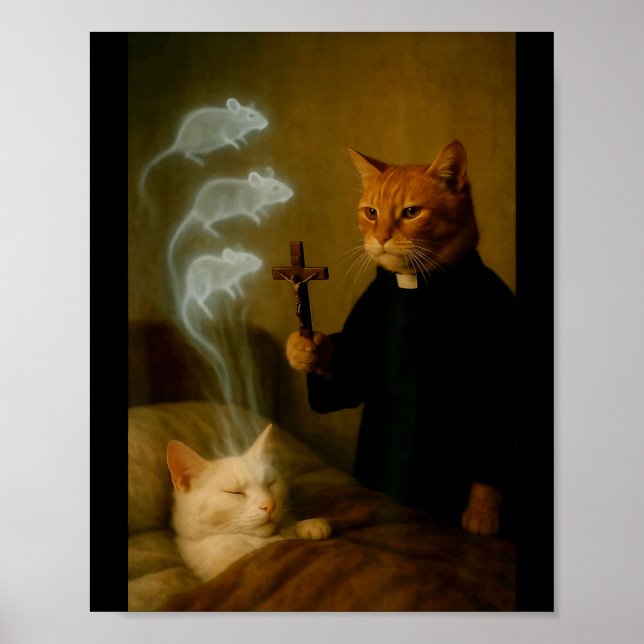 Mage Cat Meme Cat Exorcism Mouse Funny Fantasy Hum Poster (Front)
