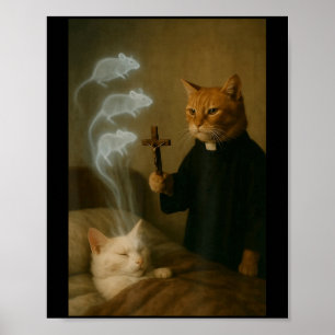 Mage Cat Meme Cat Exorcism Mouse Funny Fantasy Hum Poster