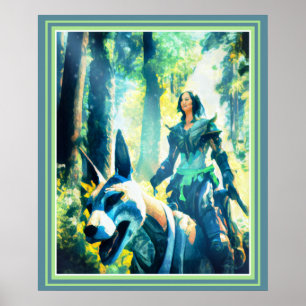 Mage Riding a Wolf Poster