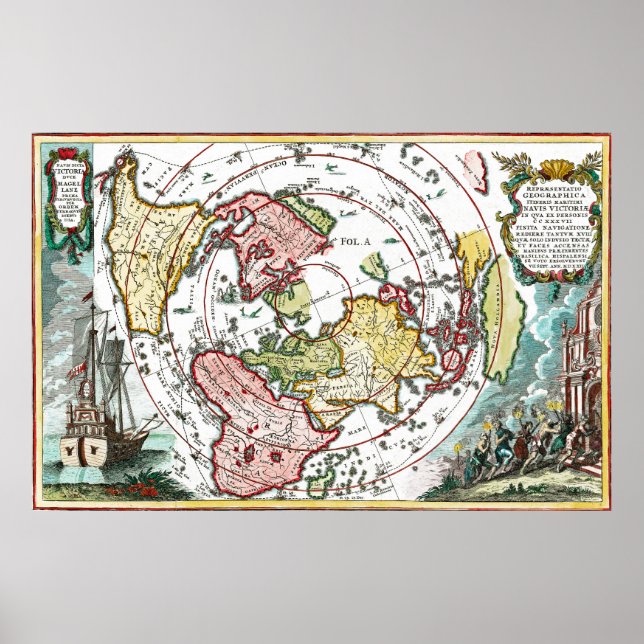 Magellan Journey Flat Earth Map Poster (Front)