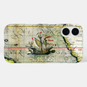 Magellans ship Victoria, Antique Map Pacific Ocean iPhone 16 Case