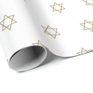 Magen David gold and white pattern Hanukkah Wrapping Paper