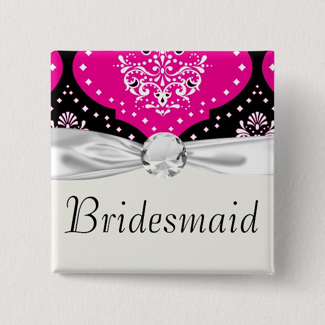 magent pink black white henna damask 15 cm square badge (Front)