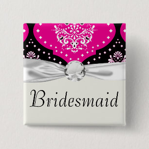 magent pink black white henna damask 15 cm square badge