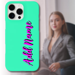 Magenta 3D Black Modern Name   Funny Neon Teal iPhone 16 Pro Max Case