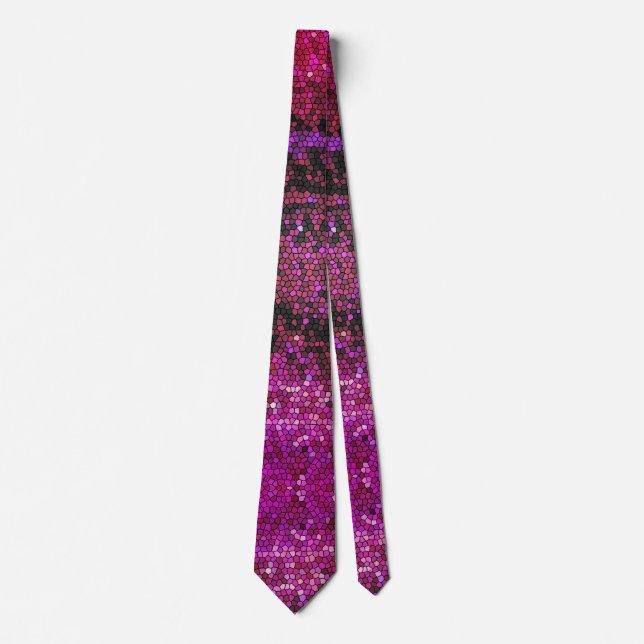 Magenta Abstract Fuchsia Mosaic Mens Neck Tie (Front)
