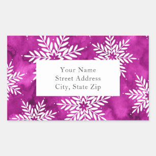 Magenta Abstract Watercolor Snowflakes Label