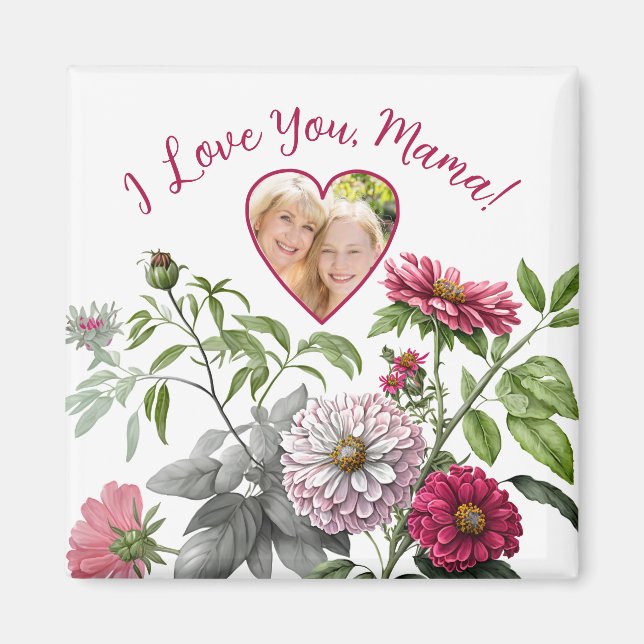 Magenta Accent Floral Mother's Day Photo Magnet (Front)