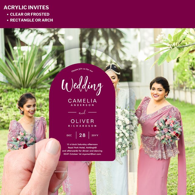 Magenta Acrylic Wedding Invites White Text Modern Acrylic Invitations (Creator Uploaded)