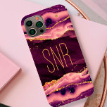 Magenta Agate Geode Monogram Name Gold Glitter Case-Mate iPhone 14 Case<br><div class="desc">Elegant, stylish personalised cell phone case featuring magenta agate, geode and marble with faux gold glitter with a monogram, initials or name shown in an editable modern font style in gold. OPTIONS: The sample is shown on an iPhone 14 Barely There case style--other phone models and case styles are available...</div>