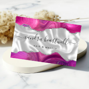 Magenta Agate Silver Glitter Luxury Business Card