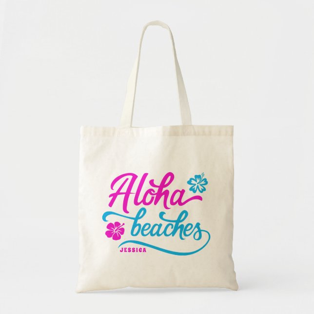 Magenta Aloha Beaches Summer Pun Personalised Tote Bag (Front)