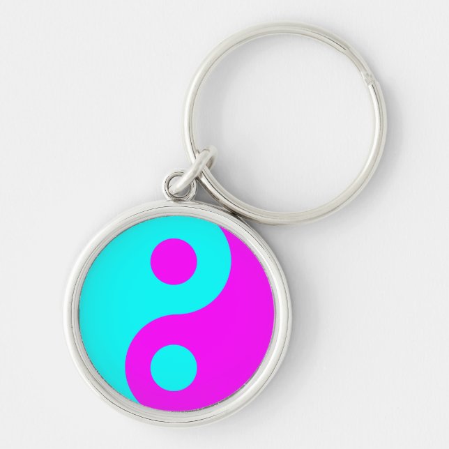 Magenta and Aqua Yin Yang Key Ring (Front)