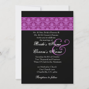 Magenta and Black Damask Wedding Invitation