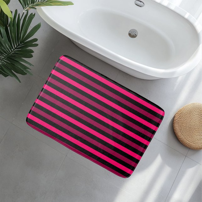 Magenta and Black Stripes Bath Mat (Creator Uploaded)