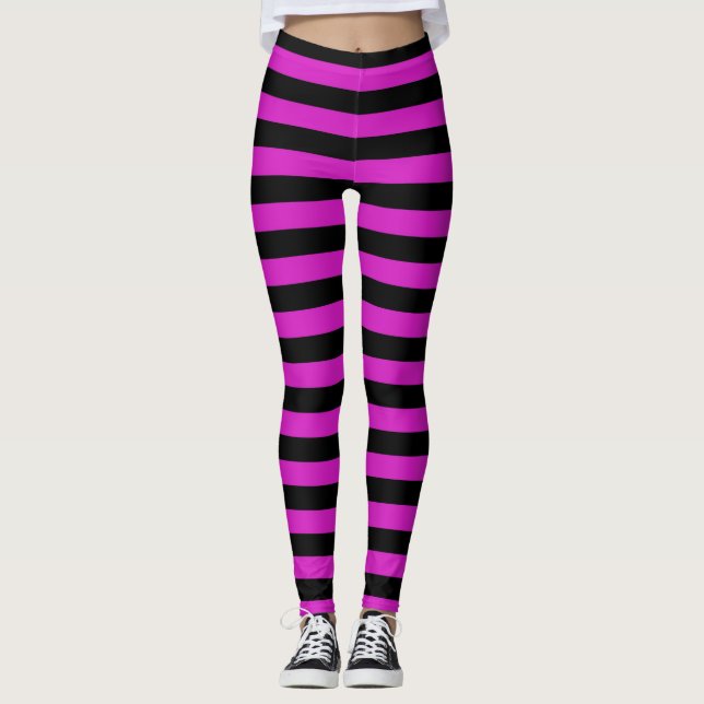 Magenta and Black Stripes Leggings (Front)