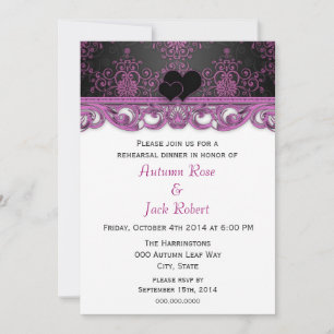 Magenta and Black Wedding Rehearsal Dinner Invitation