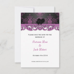 Magenta and Black Wedding Save the Date
