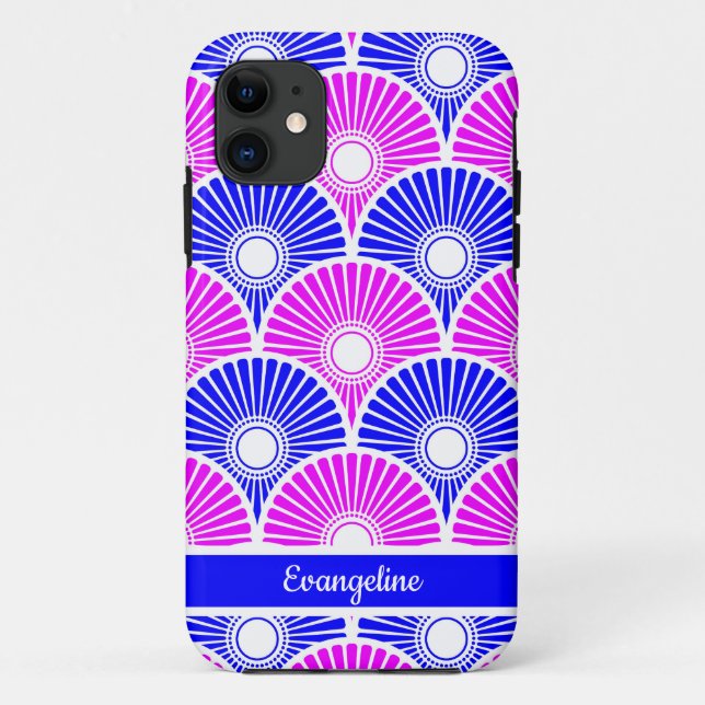 Magenta and Blue Chinese Semi Circle Wave Pattern  Case-Mate iPhone Case (Back)