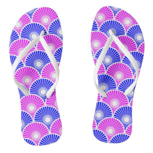 Magenta and Blue Chinese Semi Circle Wave Pattern Thongs