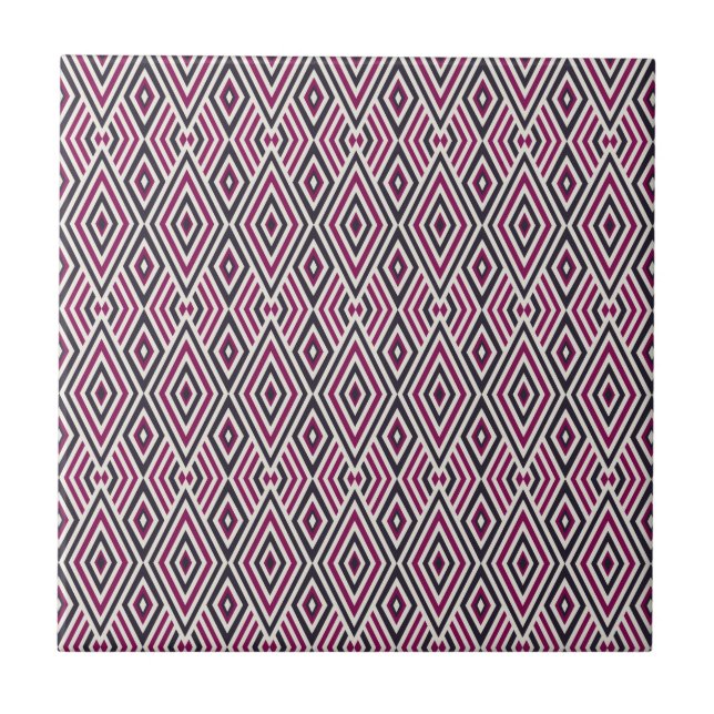 Magenta and Blue Pattern  Ceramic Tile (Front)