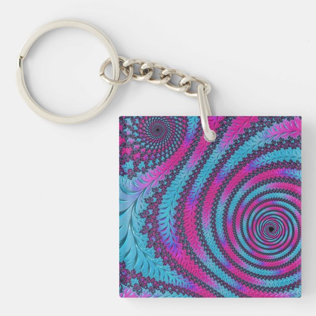 Magenta and Cyan Spiral Key Ring (Front)
