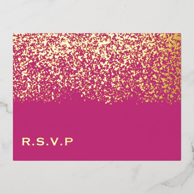 Magenta and Gold Foil Wedding RSVP Card (Front)