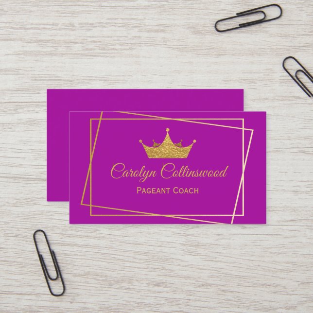 Magenta and Gold Pageant Coach Business Card (Front/Back In Situ)