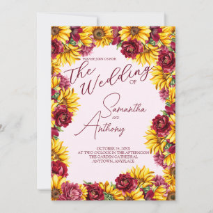 Magenta and Golden Yellow Picture Wedding Invitation