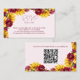 Magenta and Golden Yellow Wedding QR Code RSVP Business Card