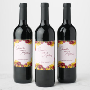 Magenta and Golden Yellow Wedding Wine Label