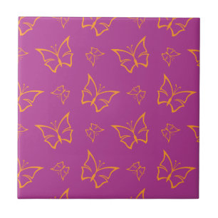 Magenta and Goldenrod Butterfly Nature Print Ceramic Tile