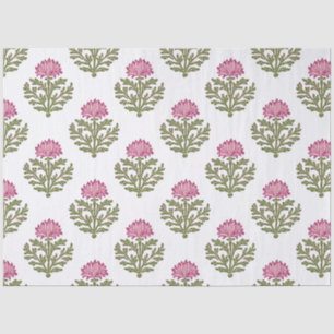 Magenta and Green Block Print Chrysanthemum Tissue Paper