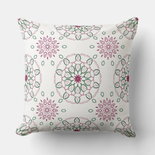 Magenta and Green Geometric Mandala Design Cushion