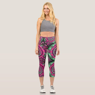 Magenta and green kaleidoscope capri leggings