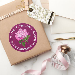 Magenta and Pink Hydrangea Made with Love Classic Round Sticker
