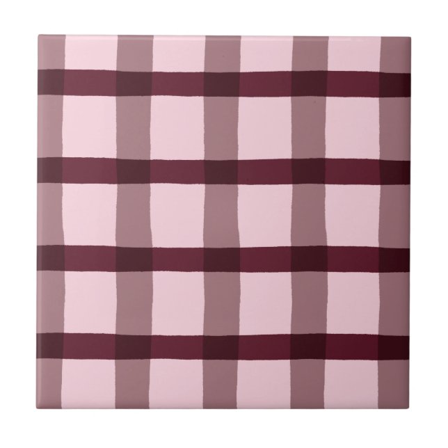 Magenta and Pink Plaid Pattern Ceramic Tile (Front)