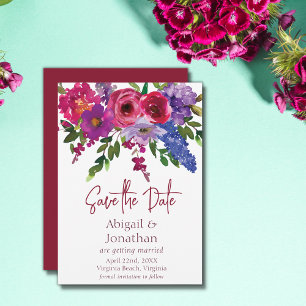 Magenta and Purple Flowers Greenery Floral Wedding Save The Date
