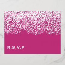 Magenta and Silver Foil Wedding RSVP Card