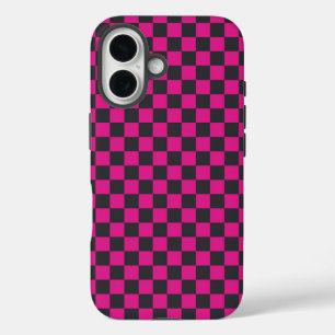 Magenta and smoke chequerboard pattern iPhone 16 case