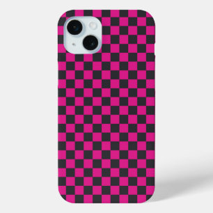 Magenta and smoke chequerboard pattern iPhone 15 mini case